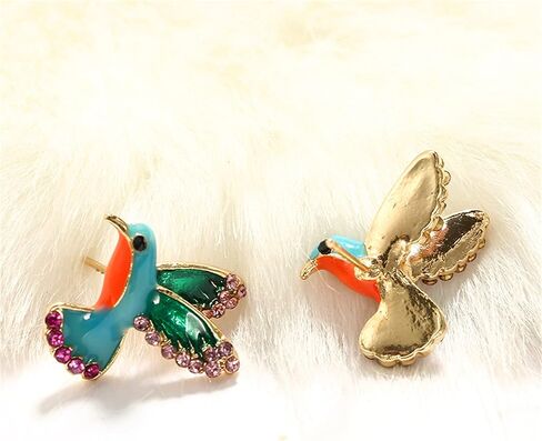 coadipress Colorful Bird Stud Earrings for Women Girls Unique Cute Enamel Small Crystal Metal Flying Animal Magpie Hummingbird Statement Studs Jewelry in Saudi Arabia