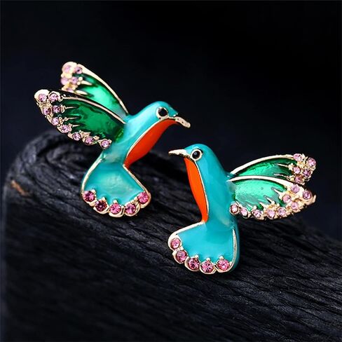 coadipress Colorful Bird Stud Earrings for Women Girls Unique Cute Enamel Small Crystal Metal Flying Animal Magpie Hummingbird Statement Studs Jewelry in Saudi Arabia