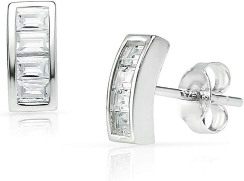 سوبيد سيلفر - اقراط باجيت من الفضة الاسترليني مرصعة بحجر زركونيا مكعب شفاف كريستالي | فضة استرلينية in Kuwait