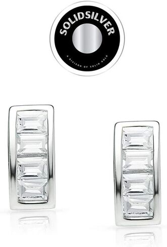 سوبيد سيلفر - اقراط باجيت من الفضة الاسترليني مرصعة بحجر زركونيا مكعب شفاف كريستالي | فضة استرلينية in Kuwait