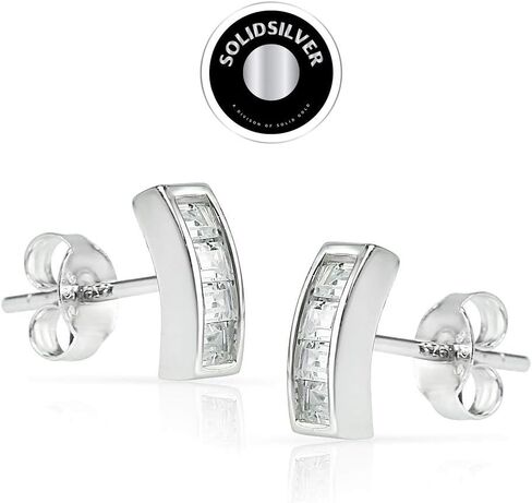 سوبيد سيلفر - اقراط باجيت من الفضة الاسترليني مرصعة بحجر زركونيا مكعب شفاف كريستالي | فضة استرلينية in Kuwait