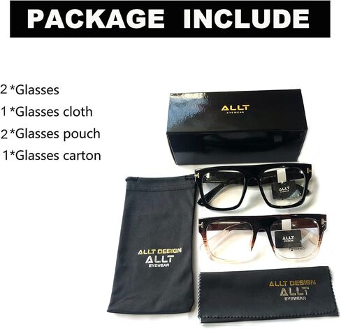 اي ال ال تي نظارات طبية مربعة كبيرة للجنسين بدون وصفة طبية بعدسات شفافة مسطحة, L in Kuwait