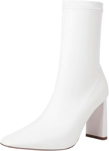 حذاء نسائي من TAEPUSR بمنتصف الساق ومقدمة مربعة وكعب مكتنز وكعب طويل للكاحل، حذاء طويل قابل للتمدد مع سحاب جانبي in Kuwait