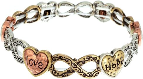 PammyJ Faith Hope Love Tri Tone Heart Infinity Stretch Bracelet in Kuwait