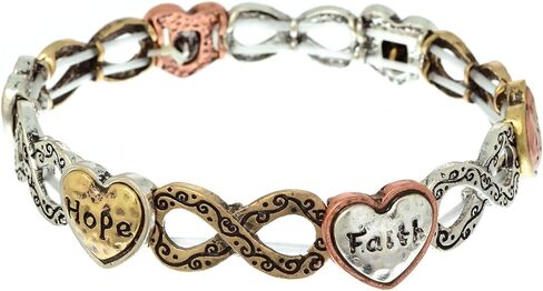 PammyJ Faith Hope Love Tri Tone Heart Infinity Stretch Bracelet in Kuwait