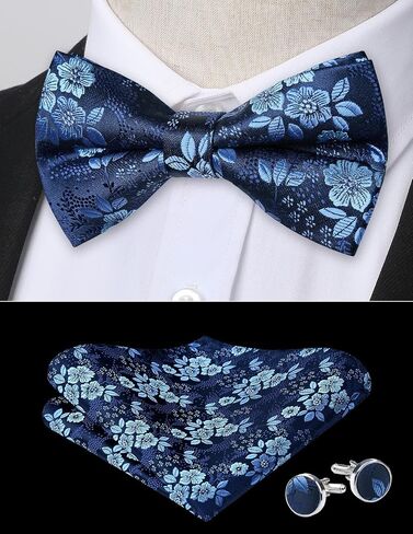 HISDERN Bow Ties for Men Pre-Tied Bow Tie Floral Paisley Handkerchief Classic Formal Bowtie and Pocket Square Cufflinks Set in Saudi Arabia