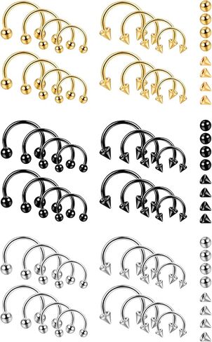 Dochais 48Pcs Septum Rings 16G Septum Jewelry Horseshoe Septum Ring Stainless Steel Septum Piercing Jewelry Eyebrow Tragus Daith Helix Piercing Lip Horseshoe Piercing for Women Men, Stainless Steel, in Kuwait