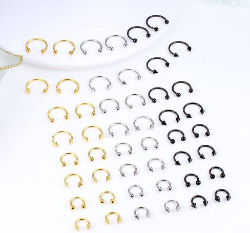 Dochais 48Pcs Septum Rings 16G Septum Jewelry Horseshoe Septum Ring Stainless Steel Septum Piercing Jewelry Eyebrow Tragus Daith Helix Piercing Lip Horseshoe Piercing for Women Men, Stainless Steel, in Kuwait