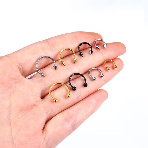Dochais 48Pcs Septum Rings 16G Septum Jewelry Horseshoe Septum Ring Stainless Steel Septum Piercing Jewelry Eyebrow Tragus Daith Helix Piercing Lip Horseshoe Piercing for Women Men, Stainless Steel, in Kuwait