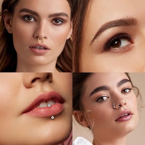 Dochais 48Pcs Septum Rings 16G Septum Jewelry Horseshoe Septum Ring Stainless Steel Septum Piercing Jewelry Eyebrow Tragus Daith Helix Piercing Lip Horseshoe Piercing for Women Men, Stainless Steel, in Kuwait