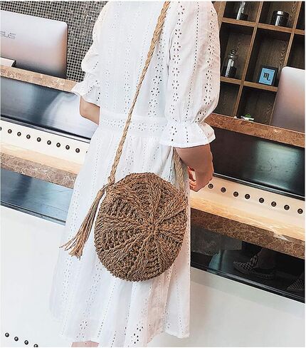 CHIC DIARY Small Straw Crossbody Bag Women Weave Rattan Shoulder Bag Beach Shoulder Purse with Tassel in Saudi Arabia