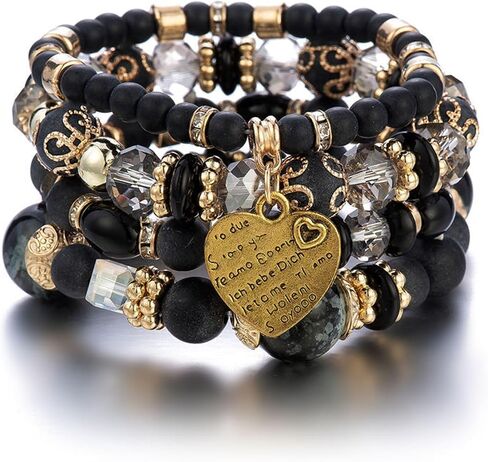 4Pcs Set Bohemian Heart Letters Declaration Crystal Stone Stretch Pendant Bracelets for Women Girls Beaded Stackable Stretch Bracelet Colorful Charm Jewelry Boho Summer Beach in Saudi Arabia