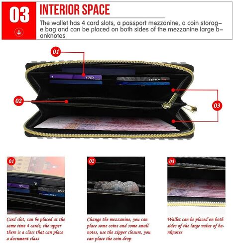 محفظة نسائية من Poceacles Galaxy Space Wolf Print، محفظة نقود جلدية طويلة متينة، حقيبة حامل بطاقات مقاومة للماء بسحاب حولها in Kuwait