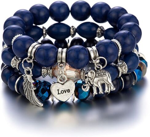 Caiyao Bohemian Stackable Wood Wooden Beads Elephant Charm Tassel Stretchy Bracelet Set for Women Men Girl Boy Teen Multilayered Multicolor Acrylic Resin Seeds Bracelet Ethnic Jewelry Gift in Saudi Arabia