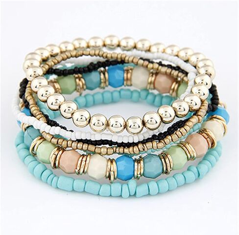Caiyao Bohemian Stackable Wood Wooden Beads Elephant Charm Tassel Stretchy Bracelet Set for Women Men Girl Boy Teen Multilayered Multicolor Acrylic Resin Seeds Bracelet Ethnic Jewelry Gift in Saudi Arabia