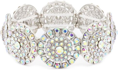 Lavencious Round Shape Elastic Stretch Bracelet Paved with Rhinestones Bridal Wedding Jewelry for Women 7" in Saudi Arabia