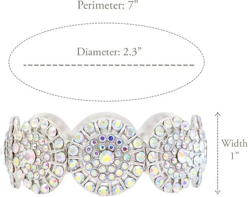 Lavencious Round Shape Elastic Stretch Bracelet Paved with Rhinestones Bridal Wedding Jewelry for Women 7" in Saudi Arabia