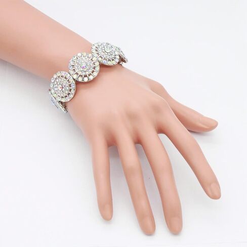 Lavencious Round Shape Elastic Stretch Bracelet Paved with Rhinestones Bridal Wedding Jewelry for Women 7" in Saudi Arabia