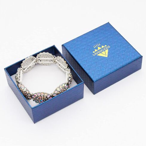Lavencious Round Shape Elastic Stretch Bracelet Paved with Rhinestones Bridal Wedding Jewelry for Women 7" in Saudi Arabia