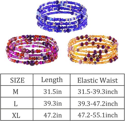 ELABEST Shiny Big African Waist Beads Belly Bead Waist Chain Beach 3PCS Waist Jewelry Body Accessories Women in Kuwait