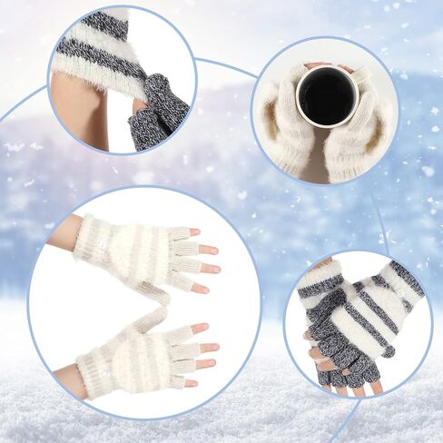 SATINIOR 2 Pairs Winter Knitted Fingerless Gloves Convertible Winter Gloves Warm Wool Mittens for Women and Men (Black, Beige) in Saudi Arabia