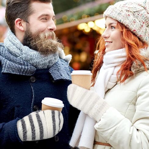 SATINIOR 2 Pairs Winter Knitted Fingerless Gloves Convertible Winter Gloves Warm Wool Mittens for Women and Men (Black, Beige) in Saudi Arabia