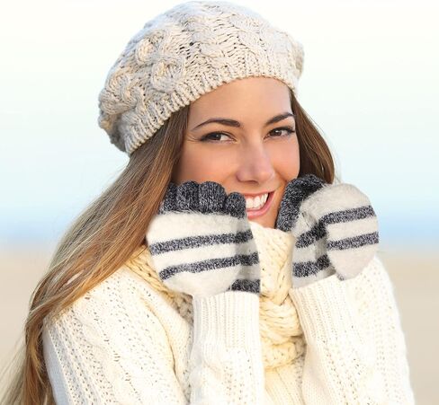SATINIOR 2 Pairs Winter Knitted Fingerless Gloves Convertible Winter Gloves Warm Wool Mittens for Women and Men (Black, Beige) in Saudi Arabia