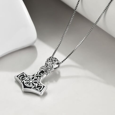 VENACOLY فايكنغ ثور المطرقة قلادة S925 فضة فايكنغ البوصلة تميمة قلادة نورس سلتيك باقان رمز مجوهرات هدايا للرجال النساء in Kuwait