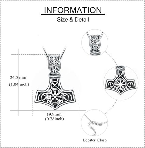 VENACOLY فايكنغ ثور المطرقة قلادة S925 فضة فايكنغ البوصلة تميمة قلادة نورس سلتيك باقان رمز مجوهرات هدايا للرجال النساء in Kuwait