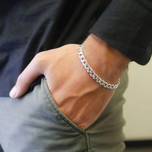 ARGENTO REALE Italian 925 Sterling Silver Heavyweight Curb Cuban Necklace For Men, Thick Heavy Necklaces In Solid Sterling Silver, Mens Link Chain and Bracelet 6.75MM -9MM in Kuwait