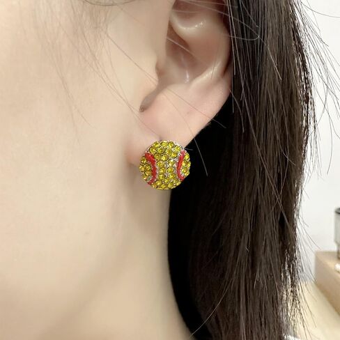 CZ Sport Ball Stud Earrings for Women Girls Silver Plated Cubic Zirconia Crystal Soccer Volleyball Softball Basketball Baseball American Football Ball Earring Game Match Team Player Fan Gifts Souvenirs in Saudi Arabia
