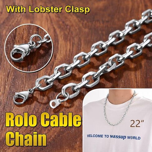 316L Stainless Steel Chain for Men/Women, Cable Link Necklace, 3/5/7/9/12MM Width, 18-30" (Send Gift Box) in Kuwait