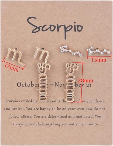 3 Pairs New Card Packaging Horoscope Zodiac Stud Earrings 12 Constellation Astrology 18K Gold Plated Little Ear Stud for Women Girls Teens Friendship Jewelry Gift in Saudi Arabia