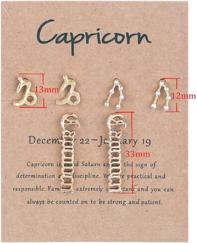 3 Pairs New Card Packaging Horoscope Zodiac Stud Earrings 12 Constellation Astrology 18K Gold Plated Little Ear Stud for Women Girls Teens Friendship Jewelry Gift in Saudi Arabia