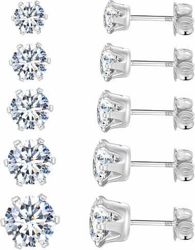 925 Sterling Silver Stud Earrings Set for Women Men Gemstone Small Multiple Ear Piercings Cartilage Helix Jewelry Hypoallergenic in Saudi Arabia
