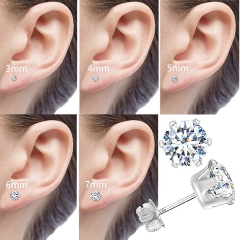 925 Sterling Silver Stud Earrings Set for Women Men Gemstone Small Multiple Ear Piercings Cartilage Helix Jewelry Hypoallergenic in Saudi Arabia