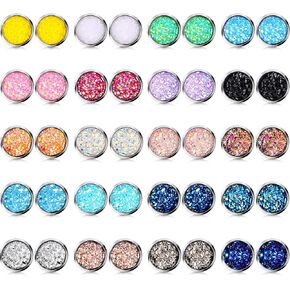 20 Pairs Druzy Stud Earrings Set Stainless Steel Earrings Pierced Earrings Jewelry for Women Girls
