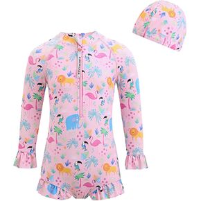 Amberetech Girls Bathing Suits UPF 50+ Rash Guard Kids Long Sleeve One Piece Swimsuits 3-8y in Kuwait