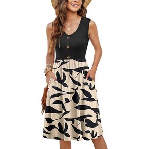 MOLERANI Women Summer Dresses Sleeveless Casual Loose Swing Button Down Midi Sundress with Pockets