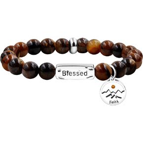 Uloveido Natural Stone Blessed Bracelet Handmade Beaded Stretch Bracelets with Faith Mountain Mustard Seed Charm Y3799 in Kuwait