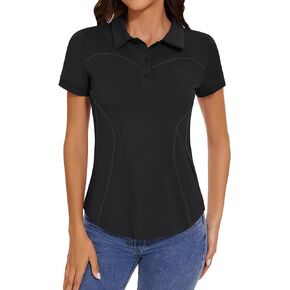 TFSDOD Womens Golf Shirts Collared Short Sleeve T Shirt Lightweight Moisture Wicking Polo Casual 3 Buttons Golf Outfits