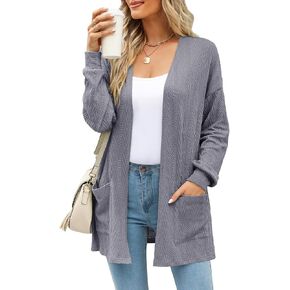 سترة نسائية طويلة الأكمام من Kikula سترة كاجوال مفتوحة من الأمام وخفيفة الوزن وفضفاضة in Kuwait