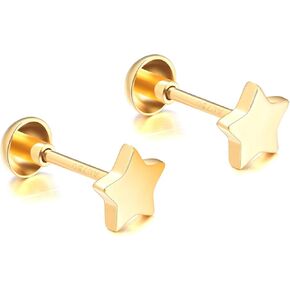 Solid 18k Gold Star Earrings Screw Back, Real Gold Studs for Women in Saudi Arabia
