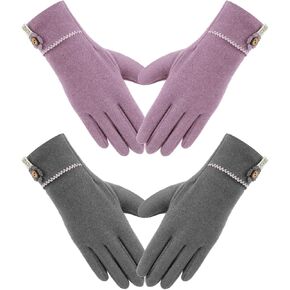 Abeillo 2Pairs Elegant Ladies Winter Warm Gloves,Thermal Warm Lady Gloves Fleece Lined Elastic Cuff for Cold Weather, Fashion Texting Windproof Winter Gloves for Ladies,Women (Purple&Grey) in Saudi Arabia