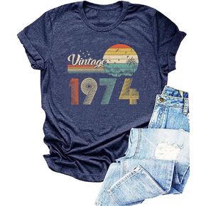 50th Birthday Gift Shirts Vintage 1974 Shirt for Women Letter Print Retro Party Tops Short Sleeve Casual Tee