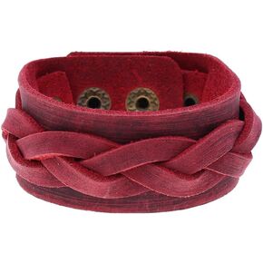 Fuqimanman2020 Punk Rock Handmade Braided Wide Genuine Leather Adjustable Cuff Wrap Bracelet for Women Men Christmas Jewelry Gift