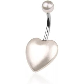 Pierced Owl 14GA 316L Stainless Steel Faux Pearl Heart Belly Button Ring