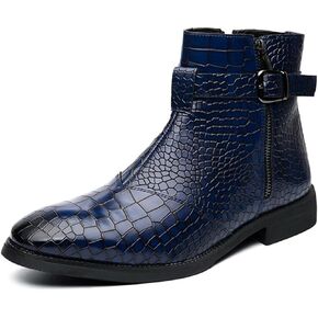 Yuizko Men'S Crocodile Print Leather Side Zipper Chelsea Ankle Boots Fashion Low-Heels Pointed Toe Buckle Casual Dress Short Booties in Kuwait