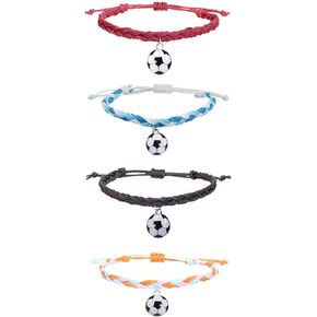 4-8Pcs Resin Football Baseball Soccer Rugby Charm Bracelet Set Handmade Braided Rope Cord Ball Bead Bracelet for Women Men Girl Boy Teen Adjustable Chain Sport Fan Outdoor Jewelry