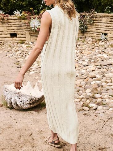 Fisoew Women's Summer Sleeveless Maxi Dress Scoop Neck Ribbed Knit Tank Top Dresses in Kuwait